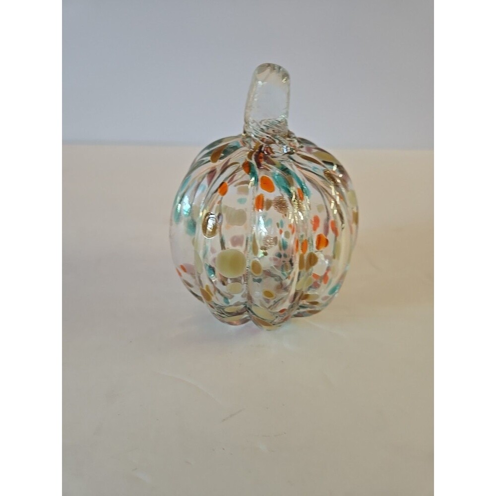 Boston International - Mini Glass Pumpkin - Confetti Clear Glitter Autumn Colors